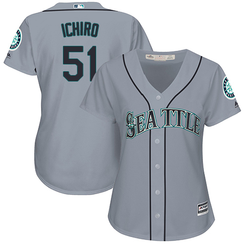 Mariners #51 Ichiro Suzuki Grey Road Women's Stitched MLB Jersey - Click Image to Close